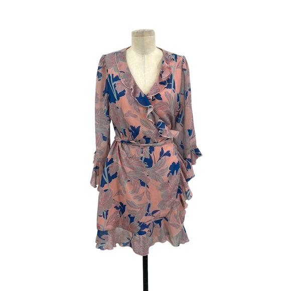 Red Carter Tessa Floral-Print Wrap Dress Pink Blue Size Large‎ - Picture 2 of 9
